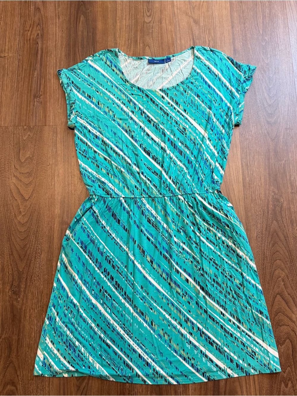 Apt 9 Blue-Green Striped Casual Women’s Dress with pockets Sz L